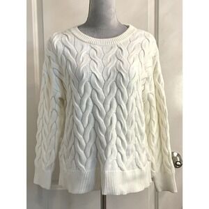 Women’s Cable Birch Knit Fisherman Sweater Pullover Oarsman Preppy Sz M Soft